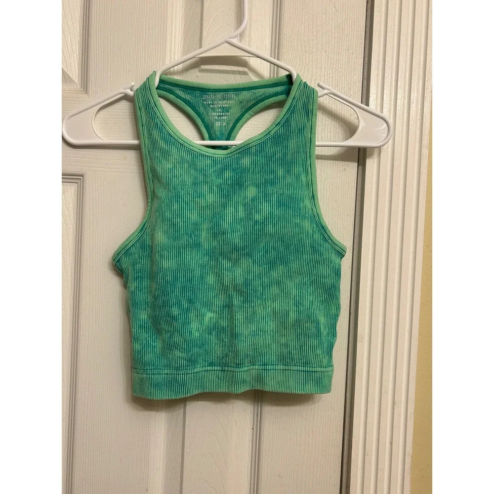 Zenana Outfitters Green Mineral Wash Ribbed Racerback Crop Top NTW-6190A L XL - Picture 4 of 5